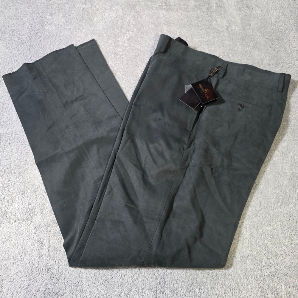 Bugatchi Mens 36 Dress Pants Black Silk Cotton Blend Flat Front NWT EX1750/P70